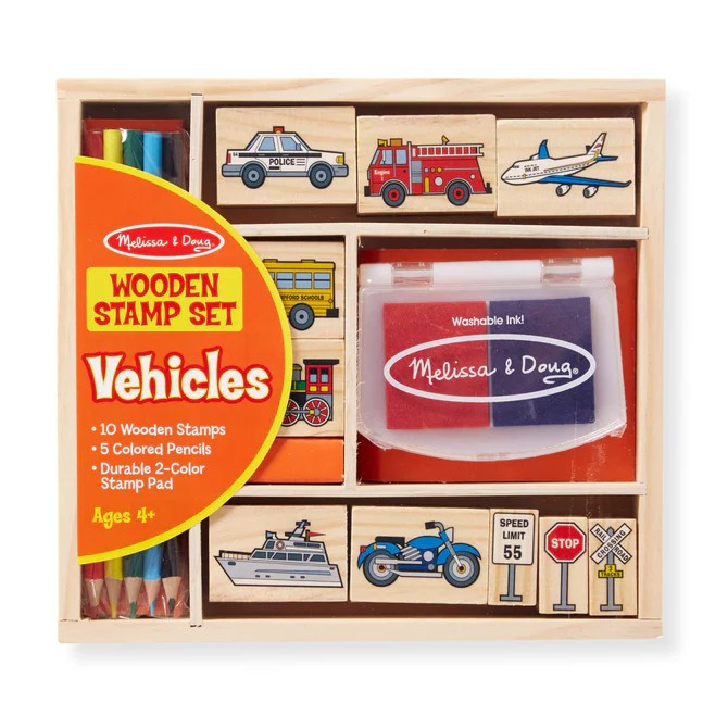 MELISSA AND DOUG WOODEN STAMP SET VEHICLES