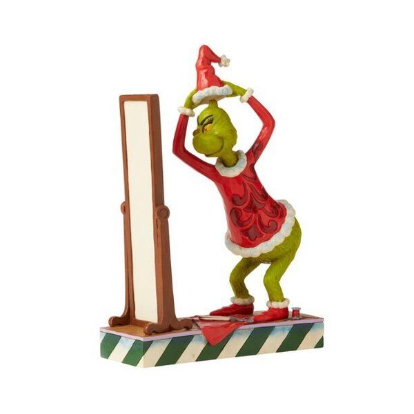 JIM SHORE THE GRINCH MAKES A SANTA CLAUS SUIT WITH MIRROR FIGURE