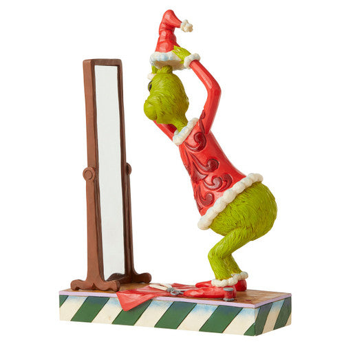 JIM SHORE THE GRINCH MAKES A SANTA CLAUS SUIT WITH MIRROR FIGURE