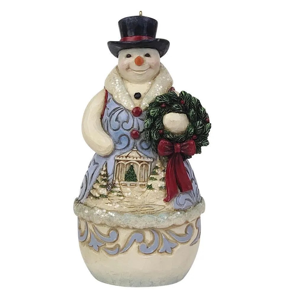 JIM SHORE HEARTWOOD CREEK VICTORIAN SNOWMAN WITH WREATH ORNAMENT