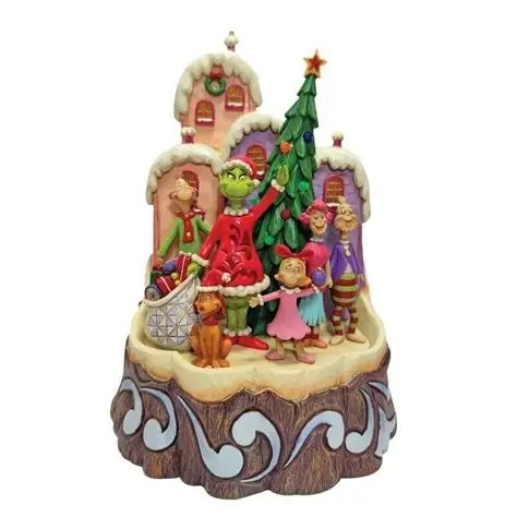 JIM SHORE DR SEUSS THE GRINCH IN WHOVILLE CARVED LIGHTUP SCENE FIGURE