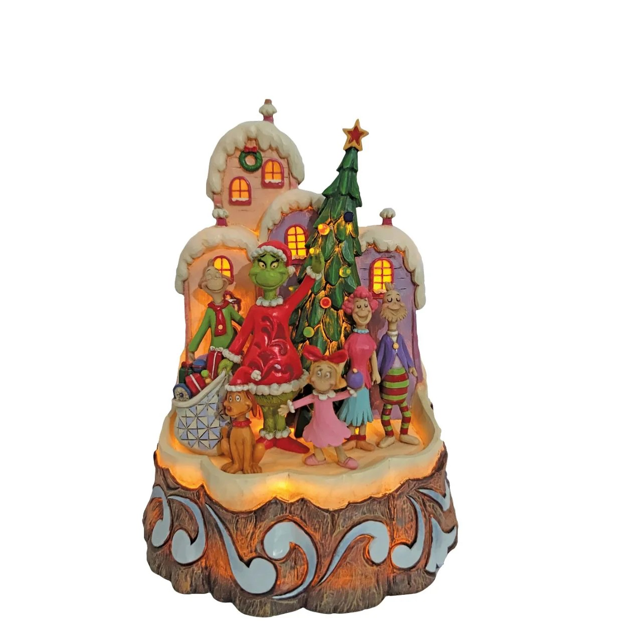 JIM SHORE DR SEUSS THE GRINCH IN WHOVILLE CARVED LIGHTUP SCENE FIGURE