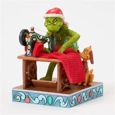 JIM SHORE DR SUESS THE GRINCH SEWING SANTA SUIT WITH MAX FIGURE