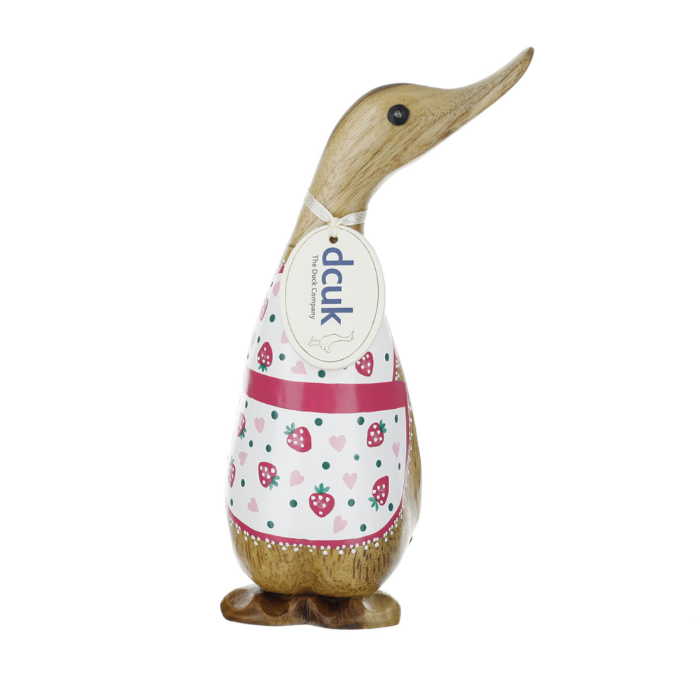 DCUK DUCK WITH PINK STRAWBERRY APRON SIDE FACING FIGURE