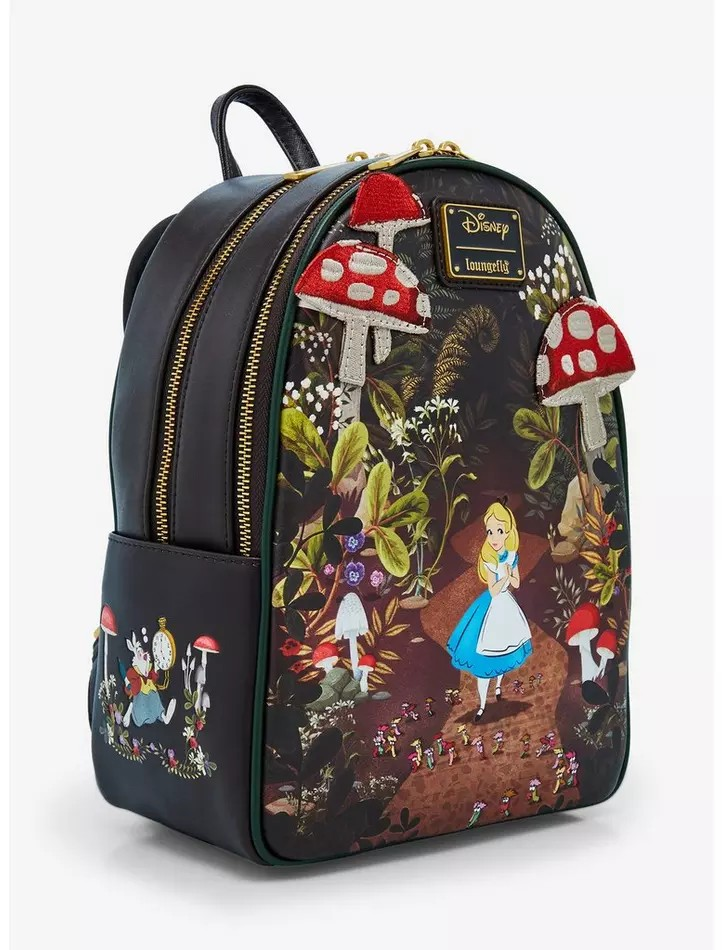 LOUNGEFLY ALICE IN WONDERLAND MUSHROOM FOREST MINI BACKPACK 
