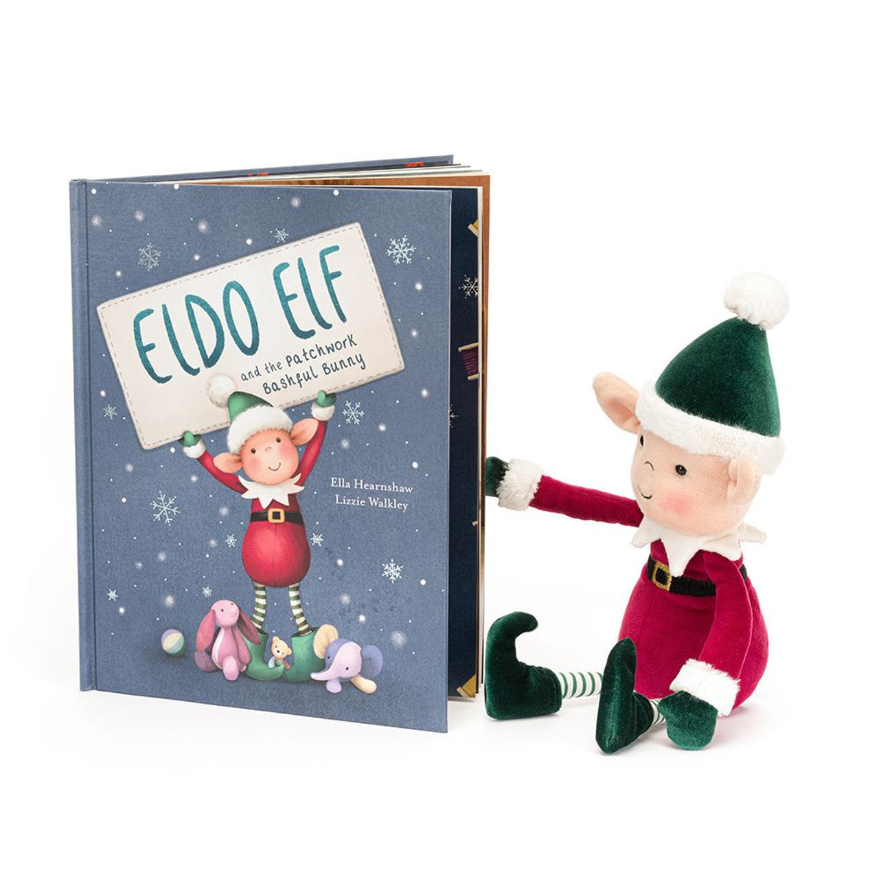 JELLYCAT BOOK ELDO ELF AND THE PATCHWORK BASHFUL BUNNY