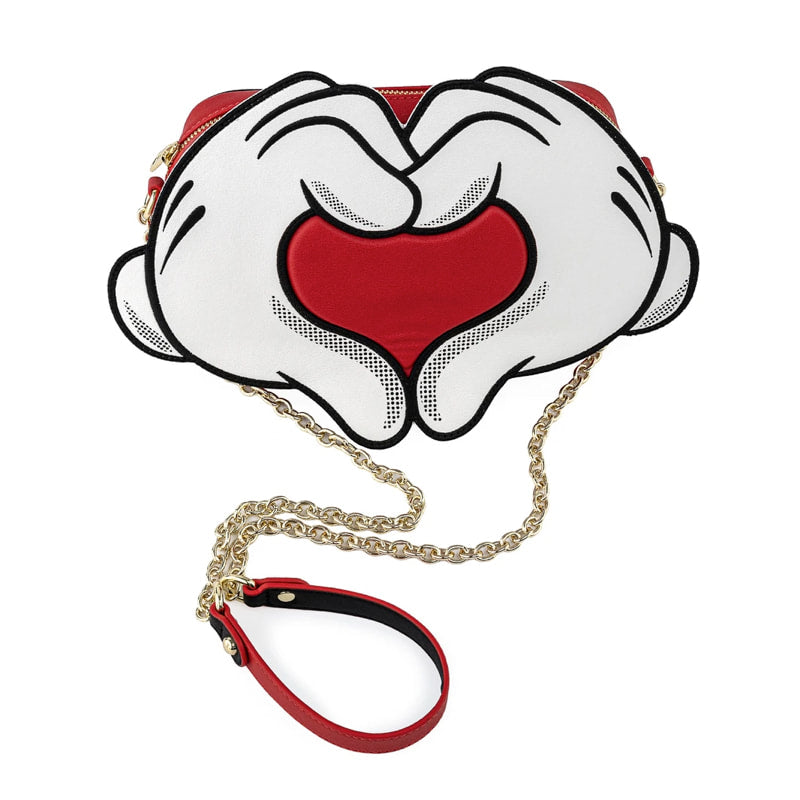 LOUNGEFLY MICKEY MOUSE HEART HANDS CROSS BODY BAG