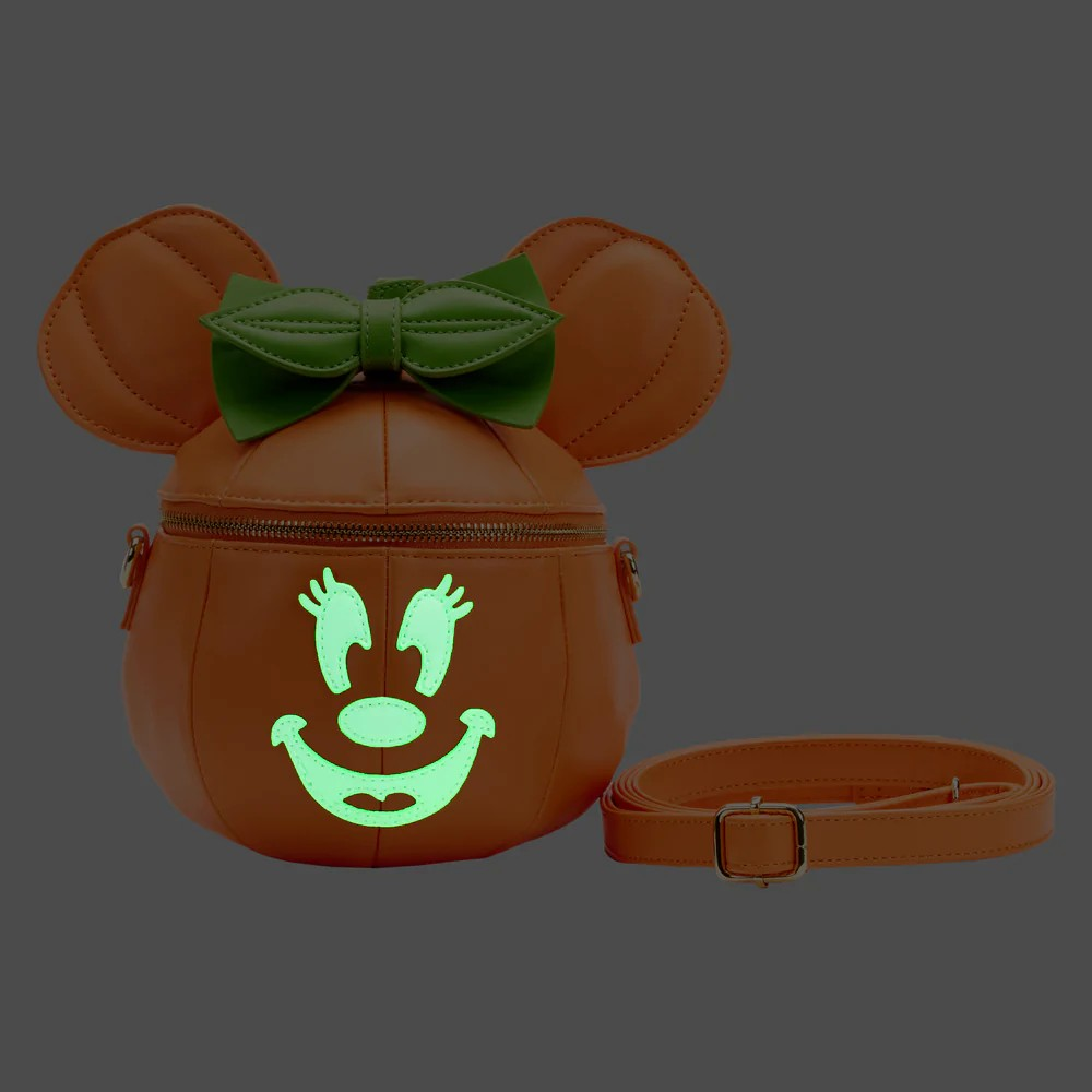 LOUNGEFLY MINNIE MOUSE PUMPKIN GLOW FACE CROSSBODY BAG