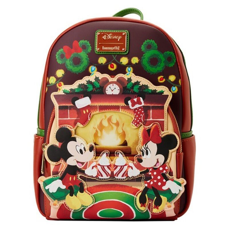 LOUNGEFLY DISNEY MICKEY MINNIE HOT COCOA FIREPLACE LIGHT UP BACKPACK