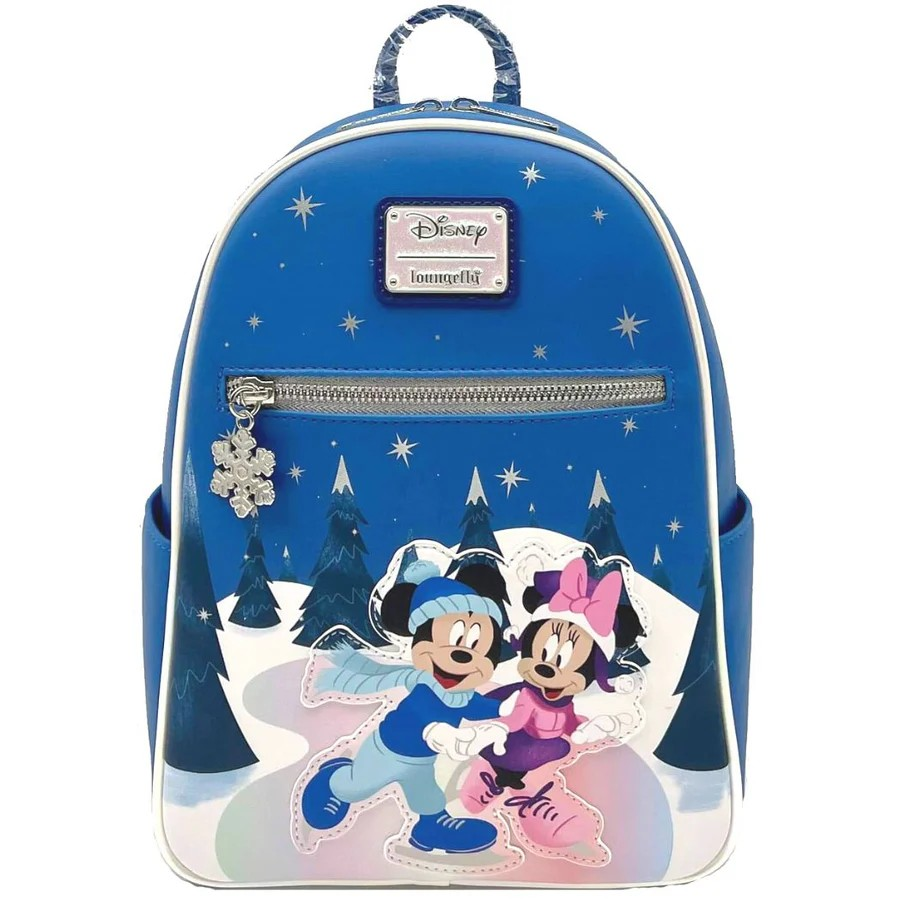 LOUNGEFLY CIRCLE OF HOPE MICKEY AND MINNIE WINTER SCENE BACKPACK