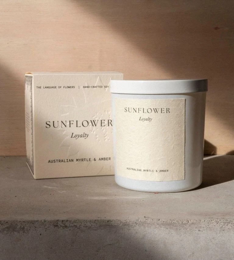 SUNFLOWER LOYALTY AUSTRALIAN MYRTLE AND AMBER CANDLE 400GM