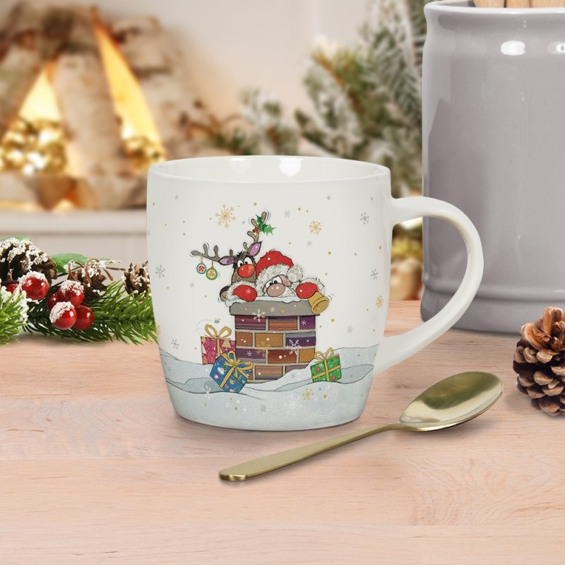 BUG ART SANTA AND RUDOLPH MUG 