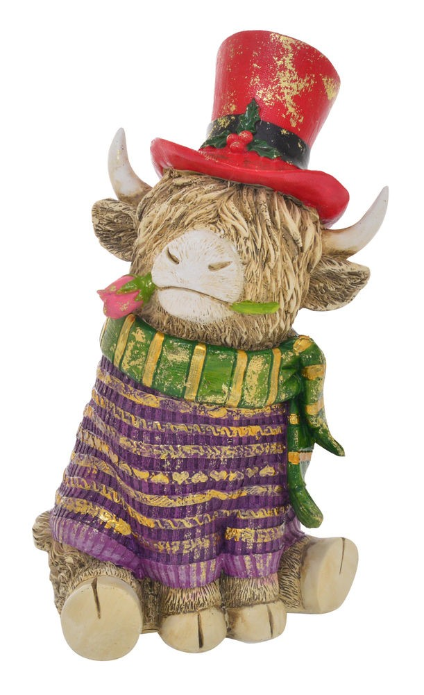 CHRISTMAS HIGHLAND COW WITH FLOWER