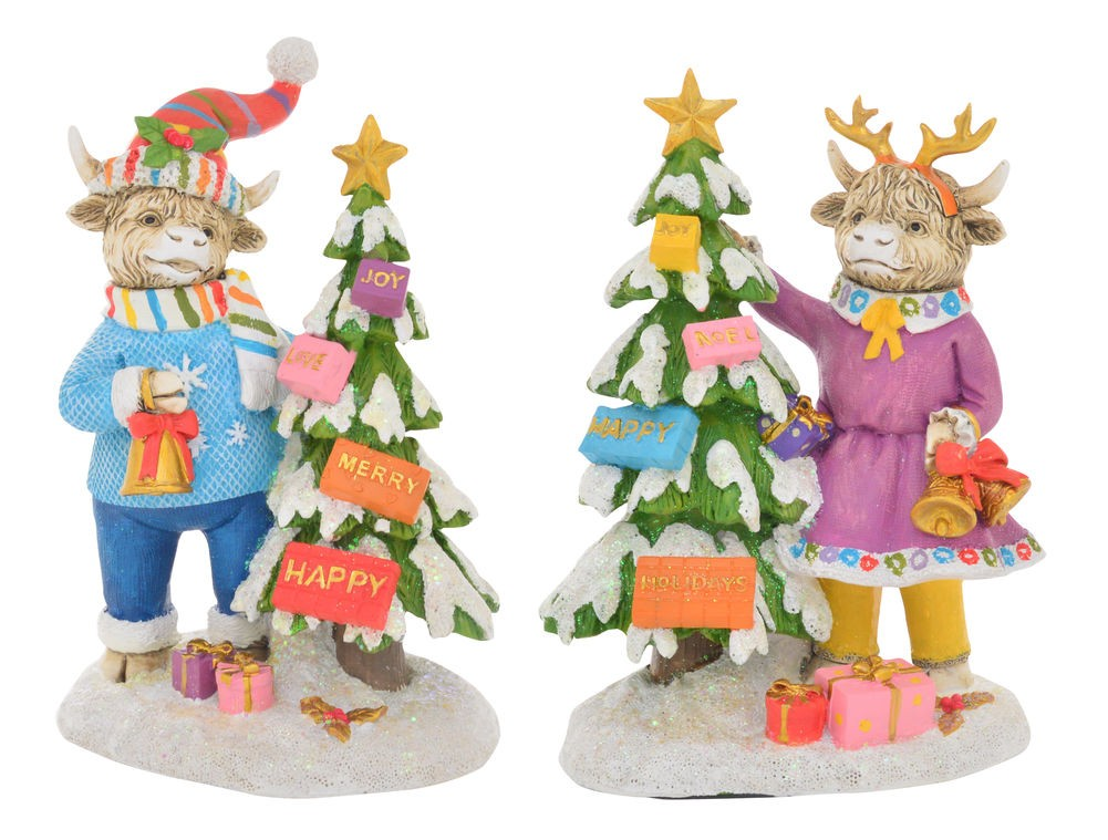CHRISTMAS TREE HIGHLAND COW SET 2