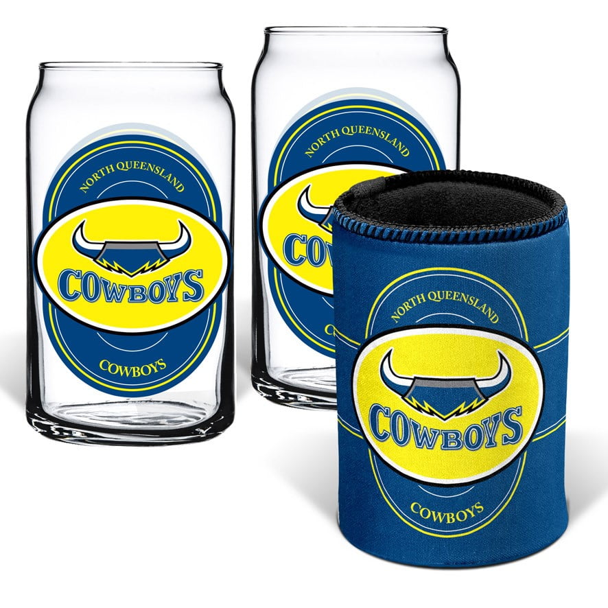 COWBOYS NRL GLASSES AND CAN COOLER SET