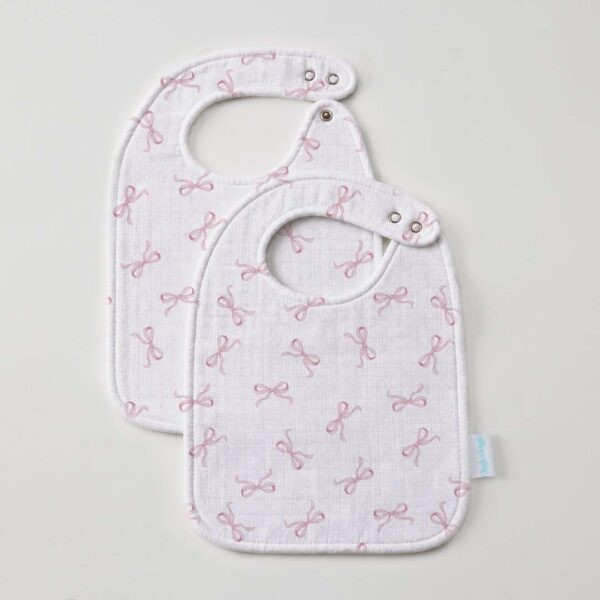 JIGGLE AND GIGGLE PINK BOW MUSLIN BIB SET 2