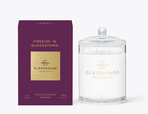GLASSHOUSE FIRESIDE IN QUEENSTOWN SMOULDERING WOODS CANDLE