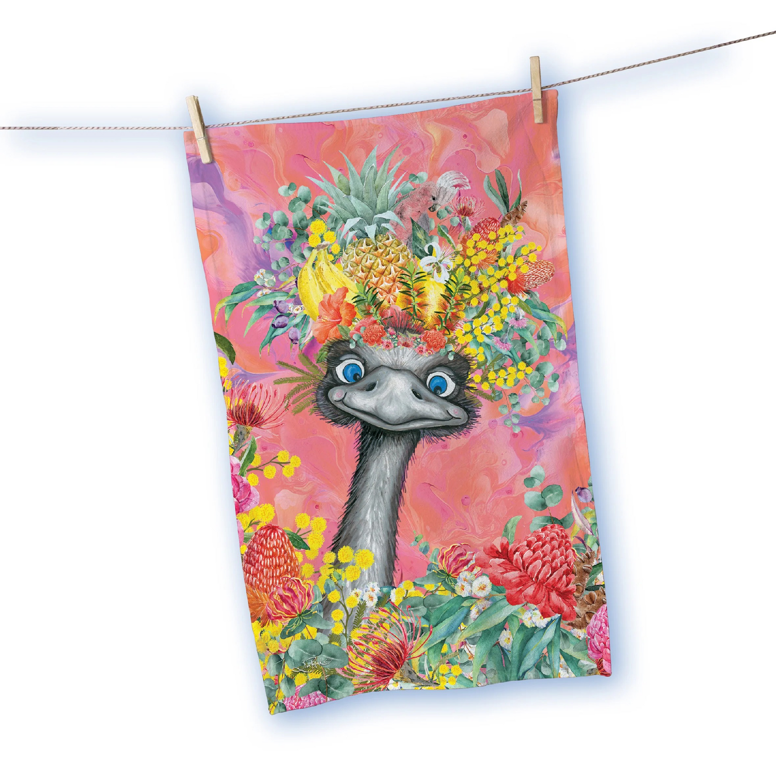 COTTON TEA TOWEL HAPPY EMU