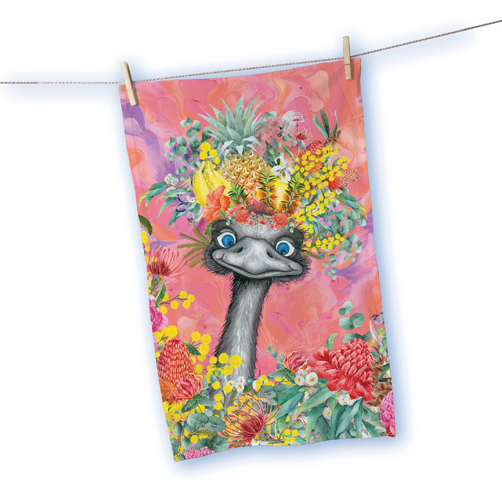 COTTON TEA TOWEL HAPPY EMU