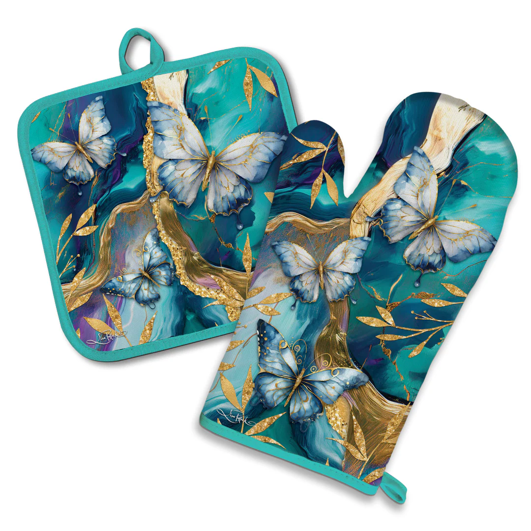 OVEN MITT POT HOLDER TRANQUIL BUTTERFLIES