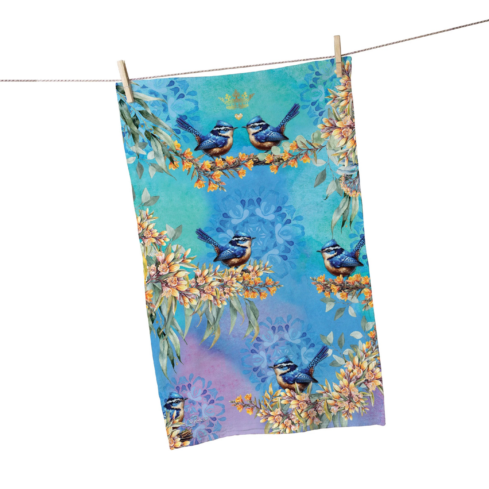 COTTON TEA TOWEL ROYAL WRENS