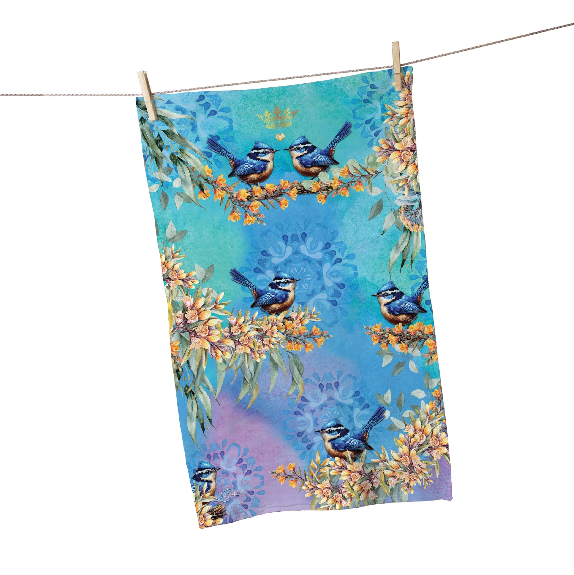 COTTON TEA TOWEL ROYAL WRENS