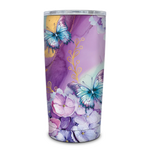 DOUBLE WALLED STAINLESS STEEL TRAVEL MUG AMETHYST BUTTERFLIES