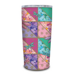 DOUBLE WALLED STAINLESS STEEL TRAVEL MUG PRETTY PATCHWORK DRAGONFLIES