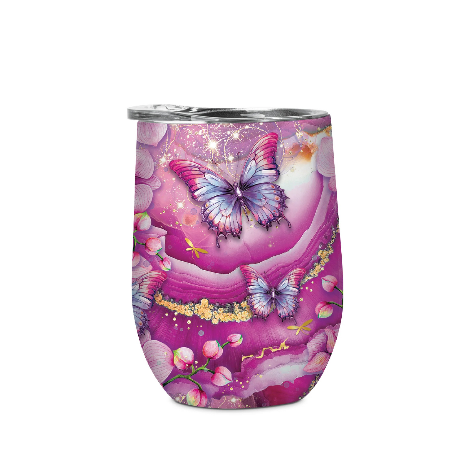 DOUBLE WALLED STAINLESS STEEL FUSCHIA BUTTERFLY ORCHID