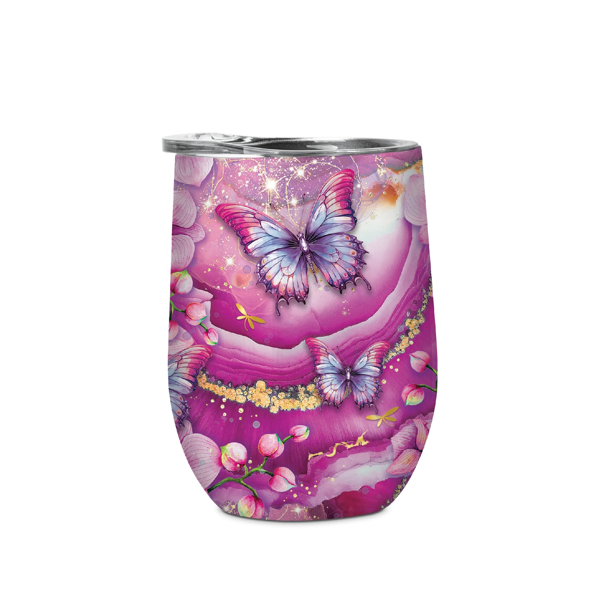 DOUBLE WALLED STAINLESS STEEL FUSCHIA BUTTERFLY ORCHID
