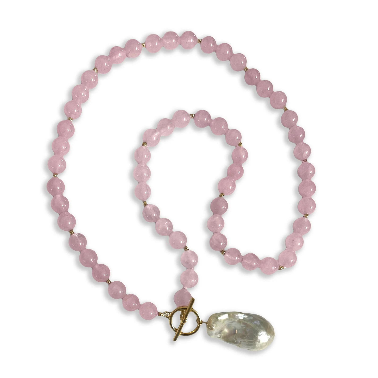 CRYSTAL NECKLACE GENUINE BAROQUE PEARL ROSE QUARTZ