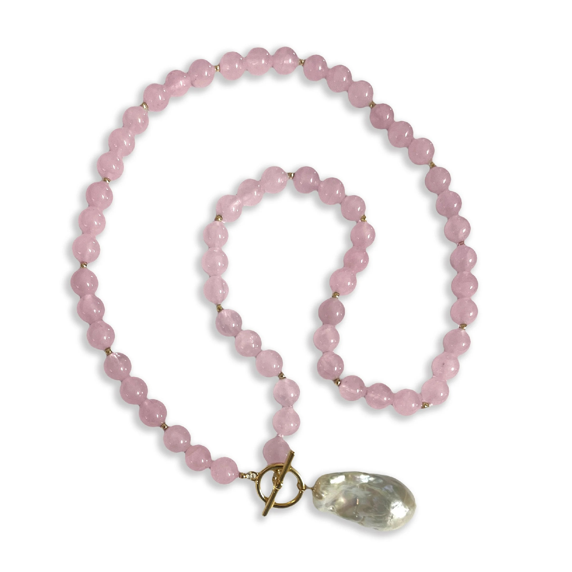 CRYSTAL NECKLACE GENUINE BAROQUE PEARL ROSE QUARTZ