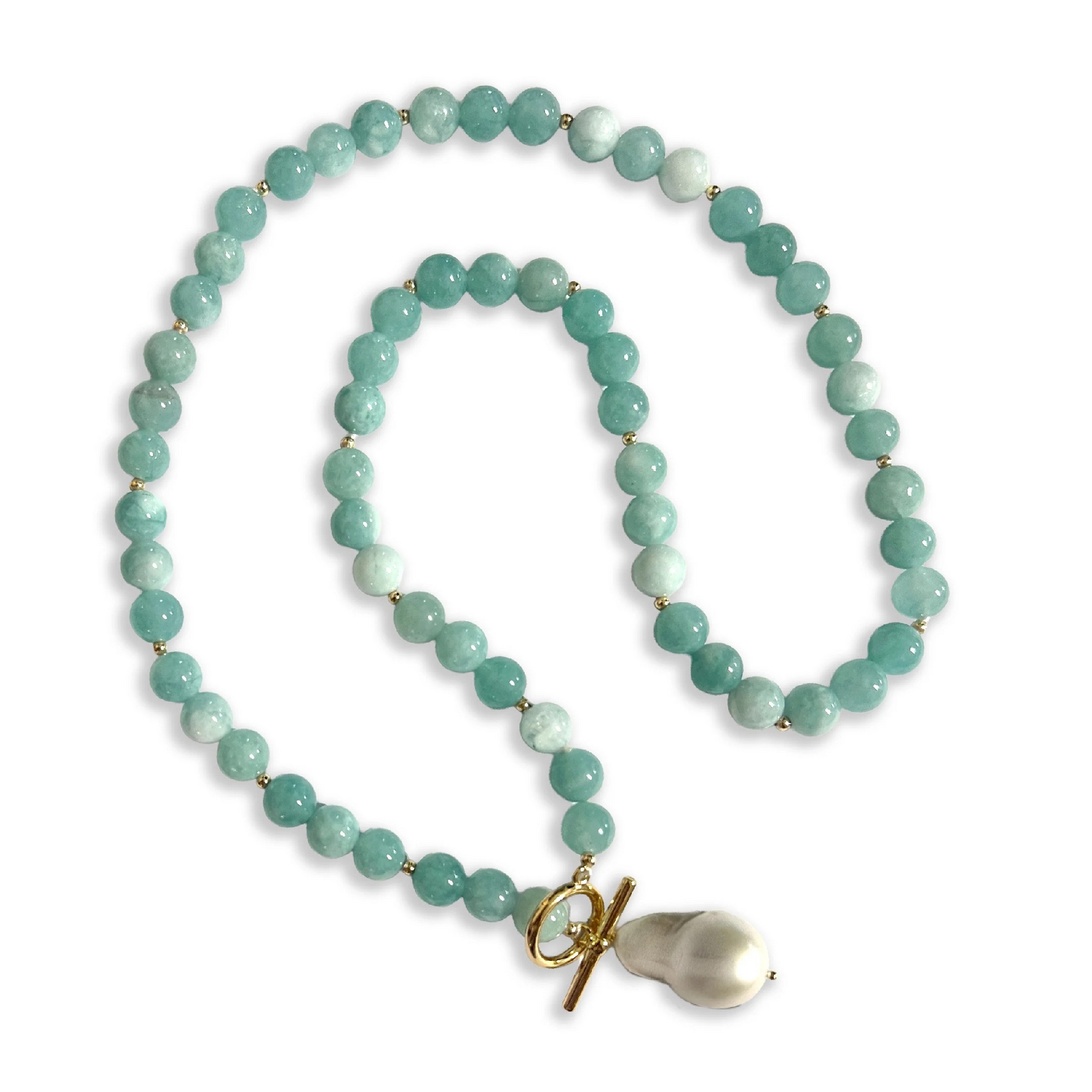 AQUAMARINE CRYSTAL NECKLACE GENUINE BAROQUE PEARL