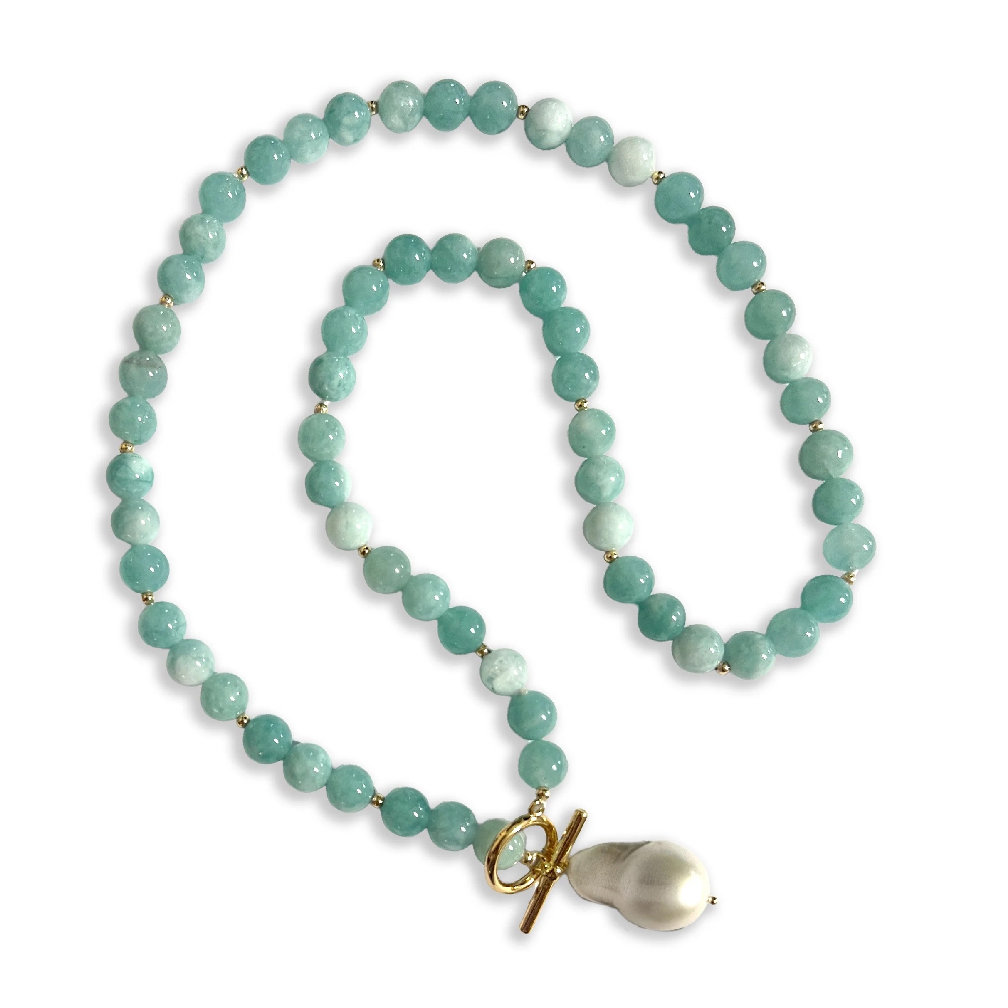AQUAMARINE CRYSTAL NECKLACE GENUINE BAROQUE PEARL