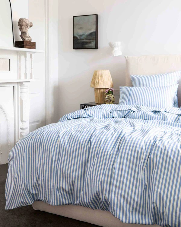 KIP & CO SEASIDE STRIPE ORGANIC COTTON FITTED SHEET KING
