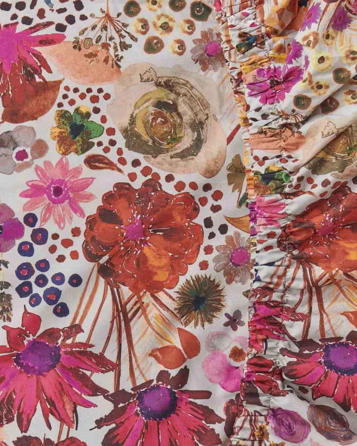 KIP & CO FIELD OF DREAMS SILVER ORGANIC COTTON FITTED SHEET QUEEN