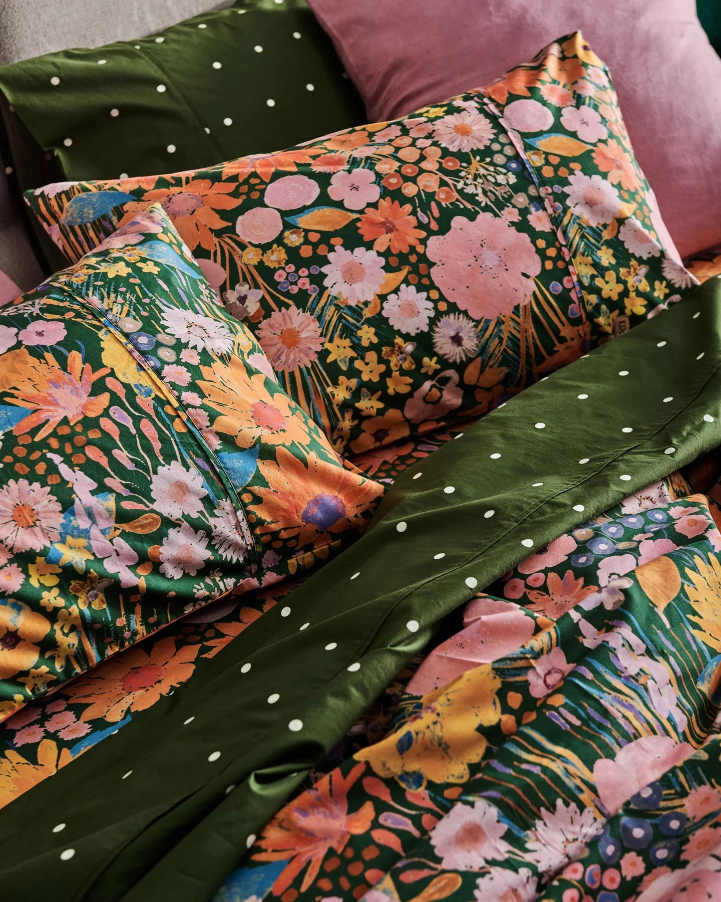 KIP & CO POLKA DOT CACTUS ORGANIC COTTON FLAT SHEET KING