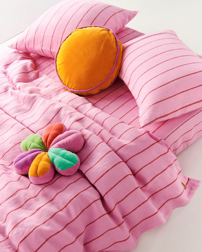 KIP & CO ICED VOVO STRIPE LINEN FLAT SHEET QUEEN