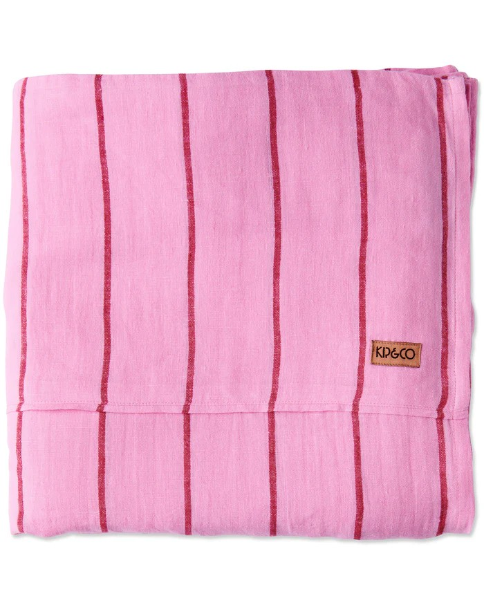 KIP & CO ICED VOVO STRIPE LINEN FLAT SHEET QUEEN