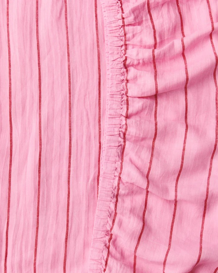 KIP & CO KING ICED VOVO STRIPE LINEN FITTED SHEET