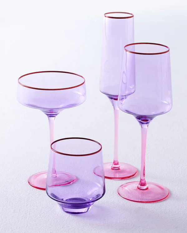 KIP & CO LILAC COLOUR BLOCK TUMBLER GLASS 2P SET 