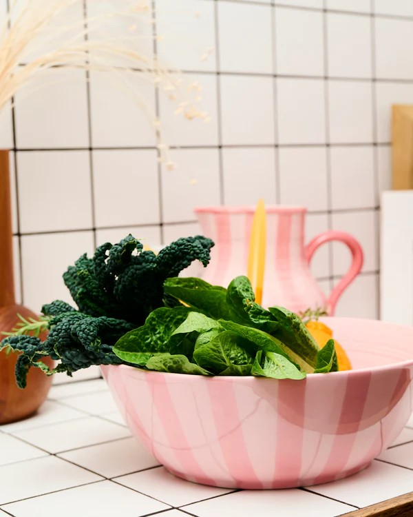 KIP & CO PINK STRIPE SALAD BOWL 