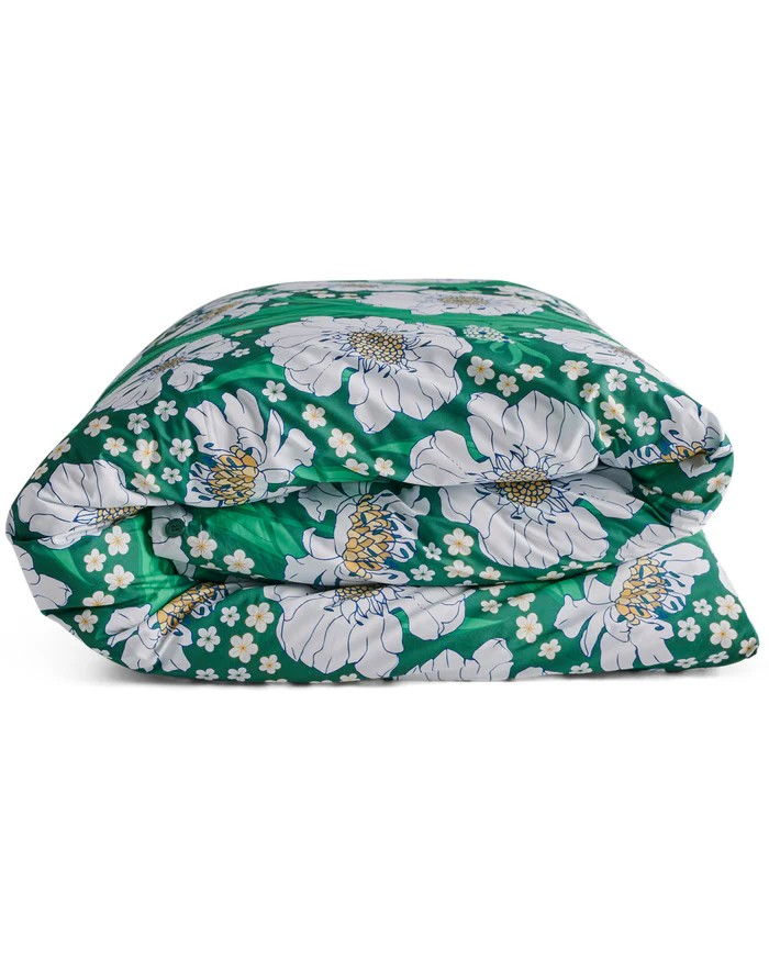 KIP & CO TUMBLING FLOWERS GREEN ORGANIC COTTON QUILT COVER QUEEN