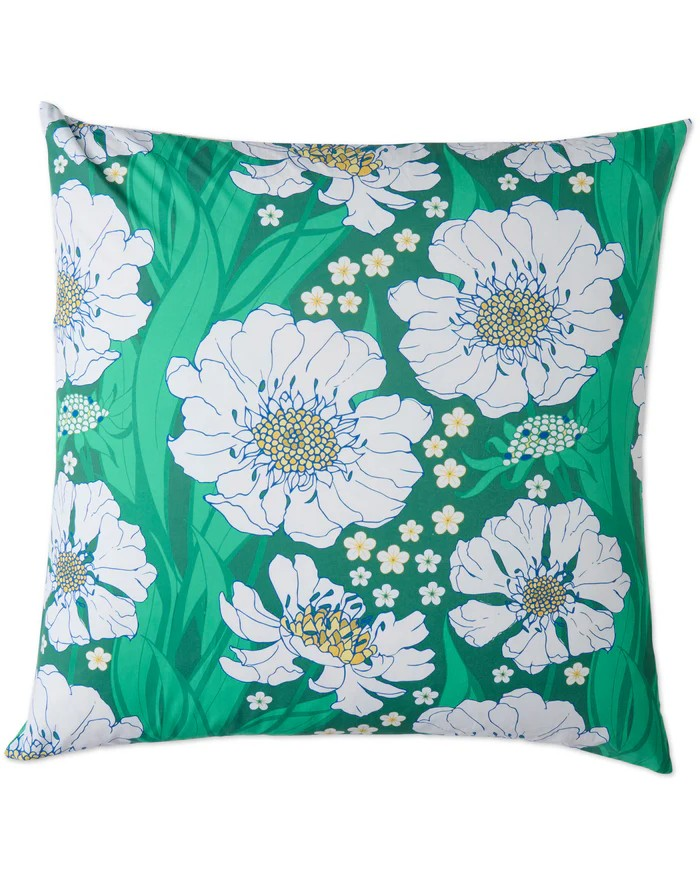 KIP & CO TUMBLING FLOWERS GREEN ORGANIC COTTON EUROPEAN PILLOWCASES 2P SET