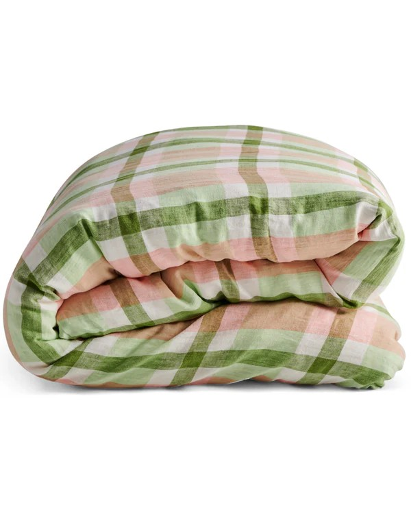 KIP&CO PISTACHIO TARTAN LINEN QUILT COVER KING