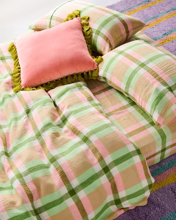 KIP & CO PISTACHIO TARTAN LINEN EUROPEAN PILLOWCASES 2P SET