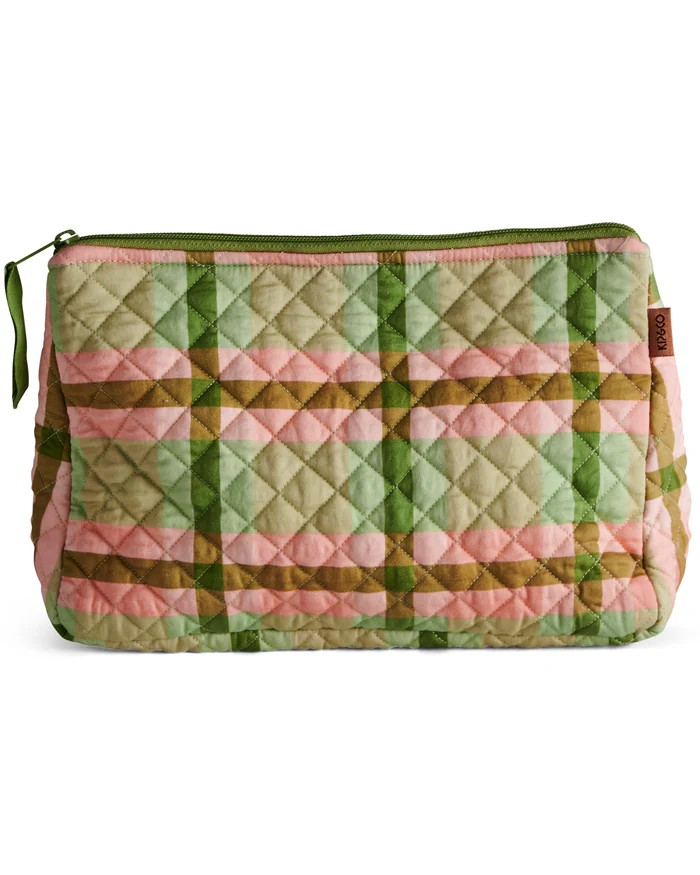 PISTACHIO TARTAN QUILTED COTTON TOILETRY CASE ONE SIZE KIP & CO