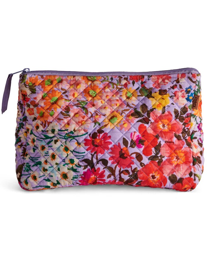 FOREVER FLORAL LILAC QUILTED COTTON TOILETRY PURSE