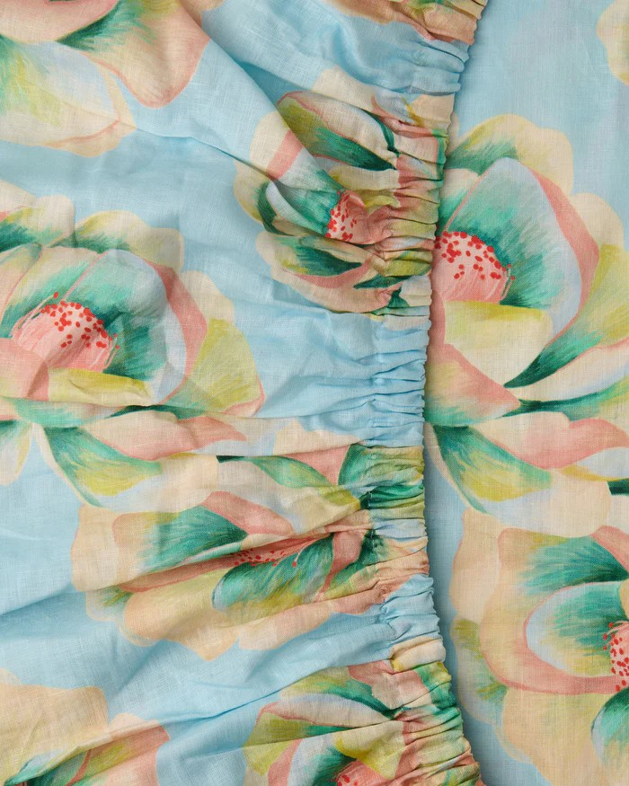 BIG BEAUTY FLORAL BLUE LINEN FITTED SHEET KING KIP & CO