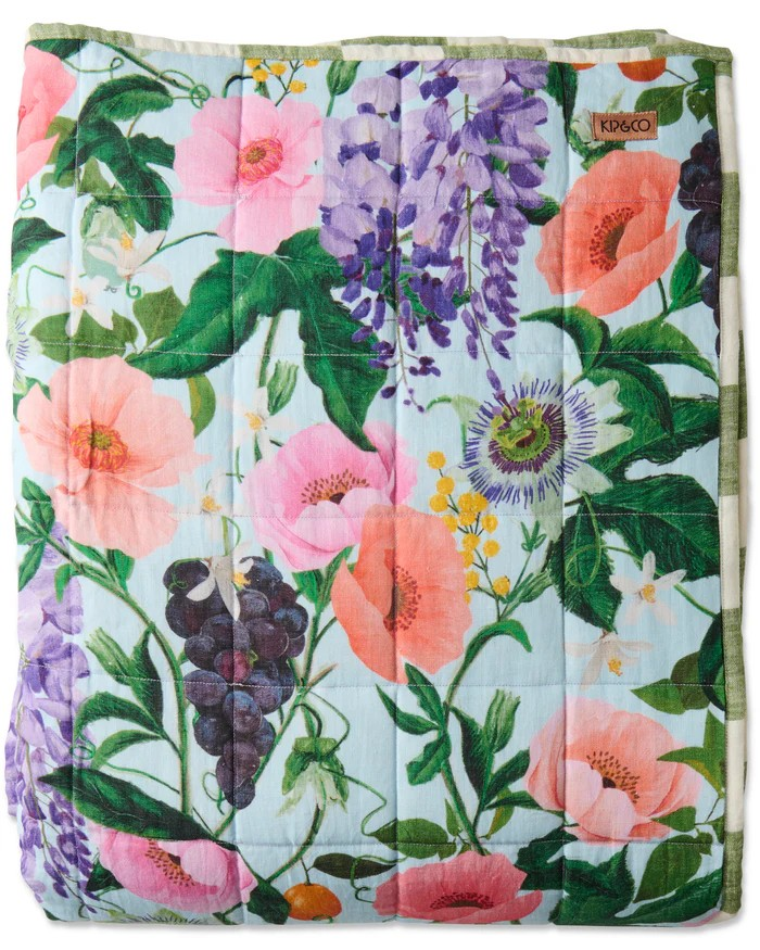 SPRING IN THE AIR REVERSIBLE LINEN QUILTED BEDSPREAD KIP & CO